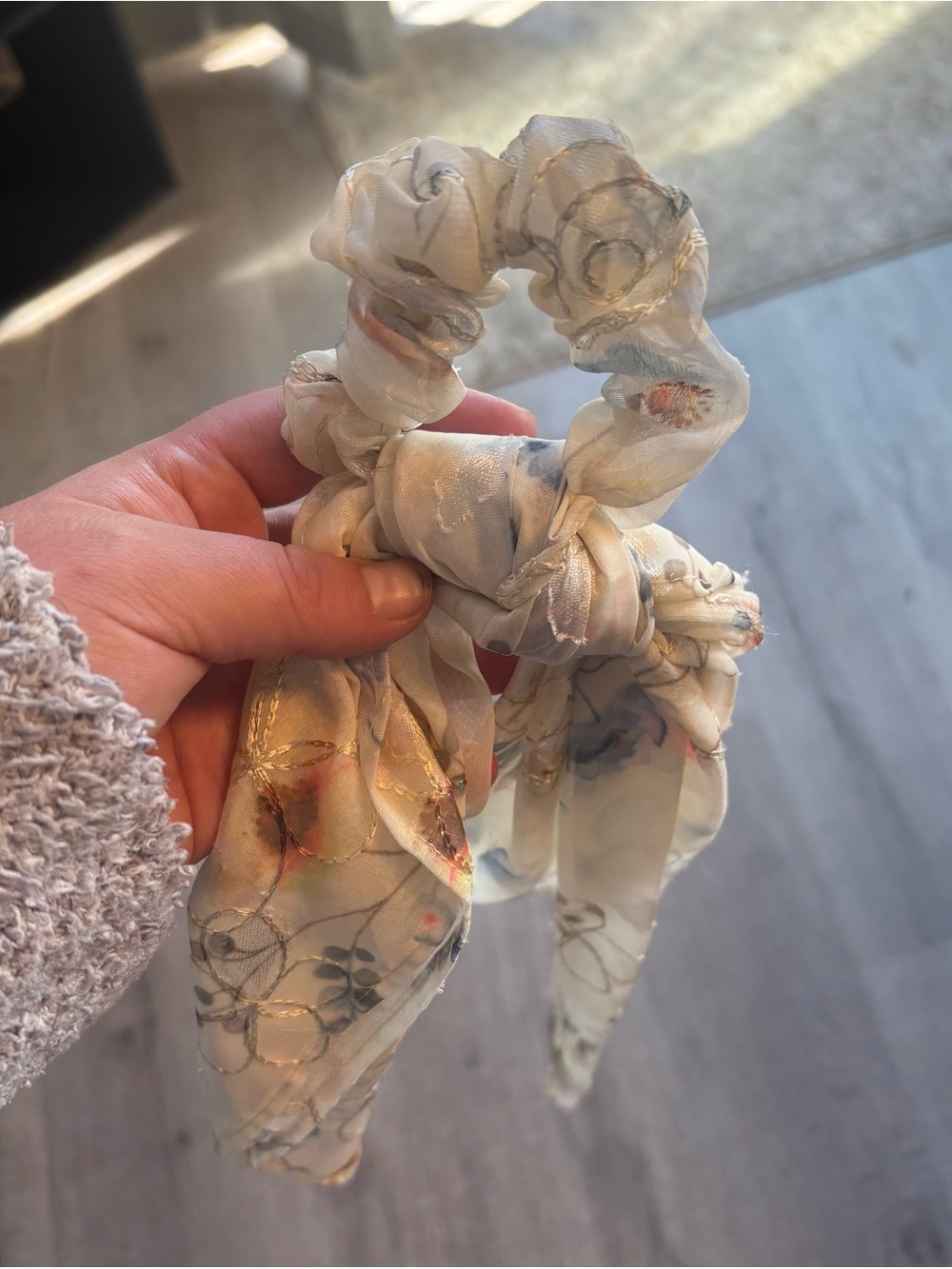 Multi-Colored Floral Embroidered Hair Scrunchie
